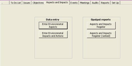 Aspects Impacts menu