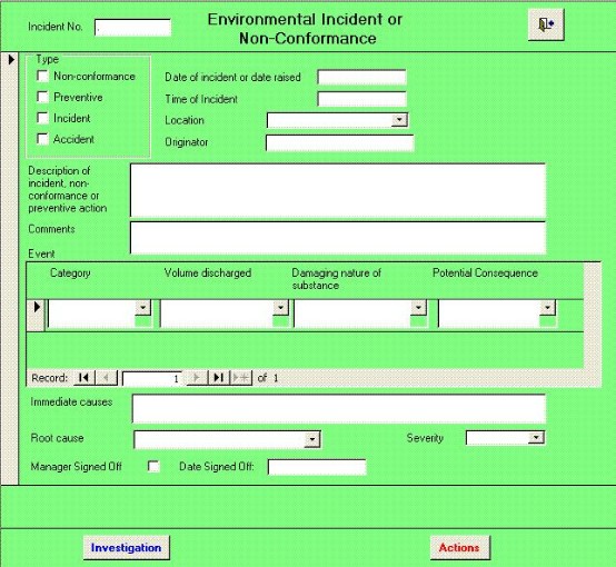 Enviromental Incident Entry