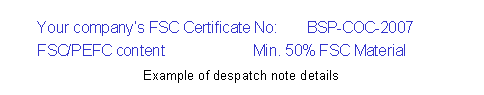 Text Box:    Example of despatch note details  